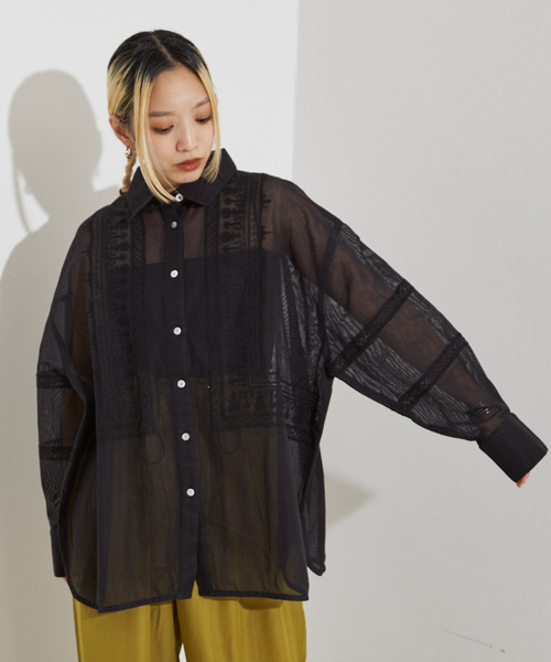 ブラウス シャツ 「WEB限定」コットネット 刺繍シャツ レディース