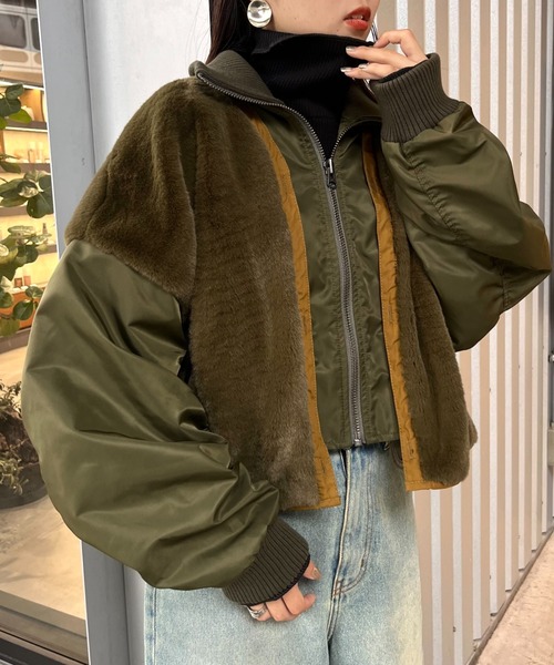 【etsinta/エシンタ】新品未使用‼️ ファー切替ジャケットカーキ色 再値下げ etsinta（エシンタ） ブルゾン ONE SIZE カーキ レディース : ZOZOTOWN