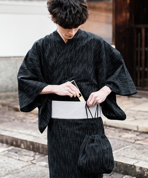 Rocky Monroe 浴衣 しじら織り帯付き浴衣 扇子 下駄 巾着 5点