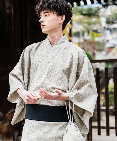 新品未使用、浴衣一式、下駄、扇付き 長身でもOKです。 Rocky Monroe 浴衣 しじら織り帯付き浴衣 扇子 下駄 巾着 5点