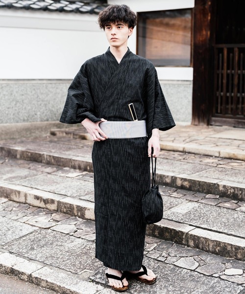 Rocky Monroe 浴衣 しじら織り帯付き浴衣 扇子 下駄 巾着 5点