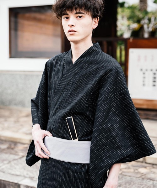 handmade‼️浴衣生地〜セットアップ❗️　サイズ130 Rocky Monroe 浴衣 しじら織り帯付き浴衣 扇子 下駄 巾着 5点
