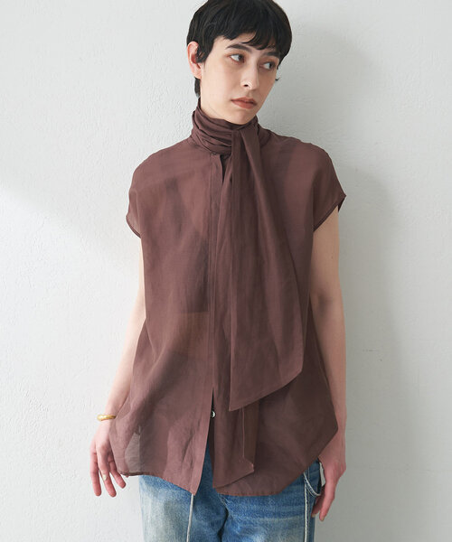 Whim Gazette ブラウス シャツ シルクローンノースリーブ