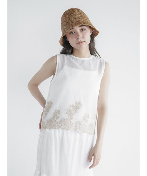ブラウス シャツ Flower embroidery mesh vest レディース