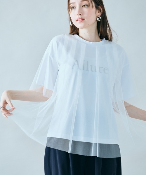 tシャツ チュールレイヤードロゴTシャツ レディース