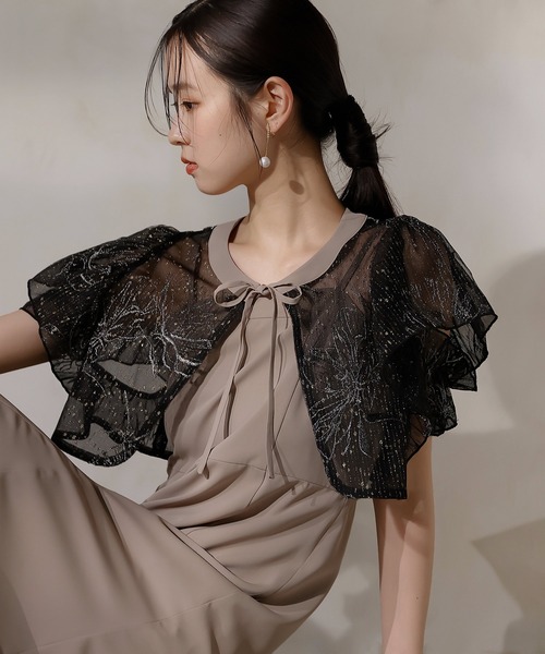 【Kana】フリル付きシースルーパーティードレス チュール ボリューム フリル ベスト シアー トップス ワンピース 3点