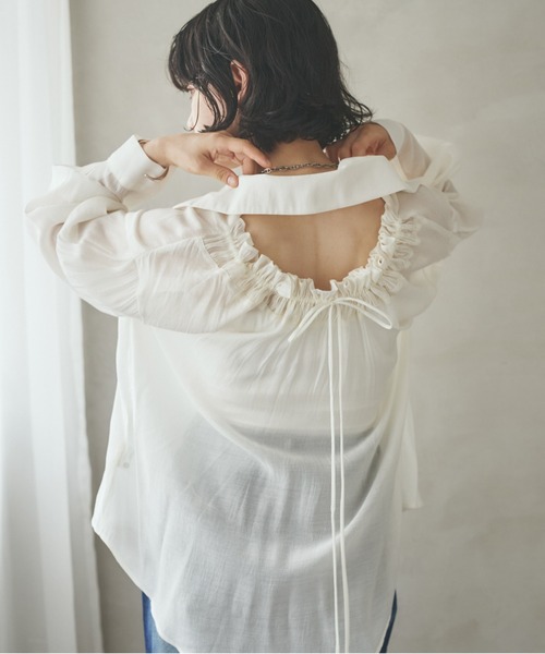 ブラウス シャツ back smock ribbon shirt /バックスモックギャザー