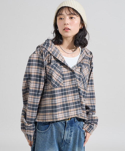 ブラウス シャツ Foxfire × FREAK'S STORE/フォックスファイヤー 別注 フード付き ネルシャツ レディース | FREAK'S STORE | 20