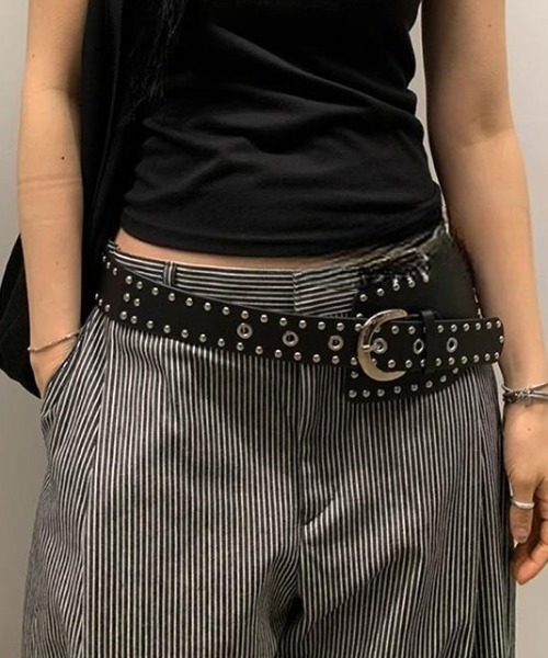 lilful ベルト Y2K メタルスタッズ ワイドパンクベルト レディース