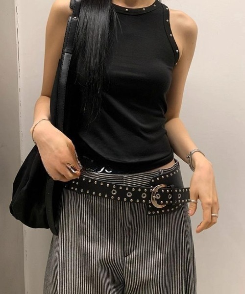 lilful ベルト Y2K メタルスタッズ ワイドパンクベルト レディース