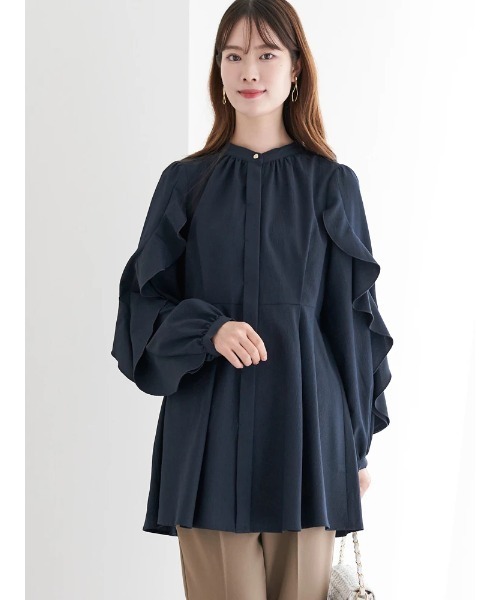 リテン　フリルチュニックブラウス　ブラック LUDIC PARK（ルディックパーク） ブラウス シャツ 袖フリルチュニック