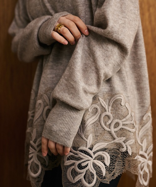 will selection ボタニカル刺繍 ニット プルオーバー ニット セーター botanical embroidery lace knit pullover