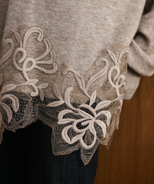 ニット セーター botanical embroidery lace knit pullover