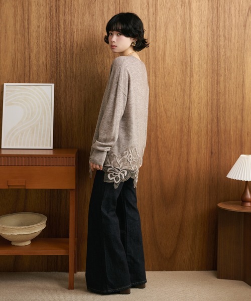 ニット セーター botanical embroidery lace knit pullover