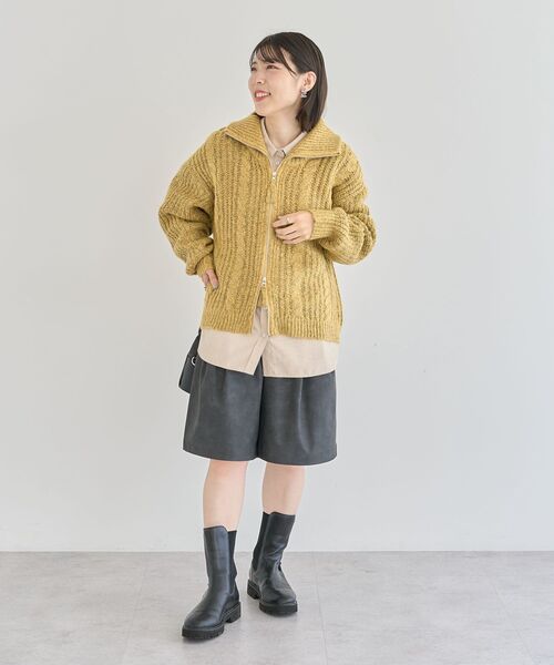 Green Parks（グリーンパークス） カーディガン 衿付きケーブルzip