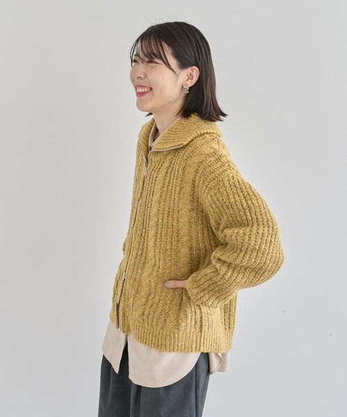 Green Parks（グリーンパークス） カーディガン 衿付きケーブルzip