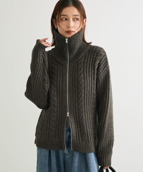 Green Parks（グリーンパークス） カーディガン 衿付きケーブルzip