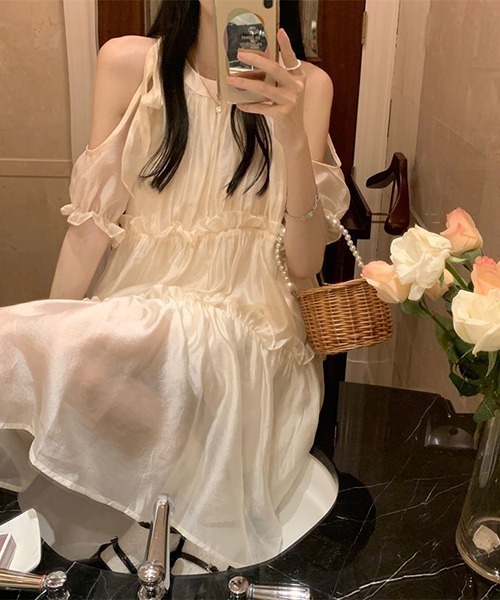 「gossip!ロサンゼルス」 半袖ワンピース M オフホワイト レディース_画像3