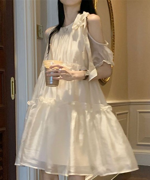 「gossip!ロサンゼルス」 半袖ワンピース M オフホワイト レディース_画像5