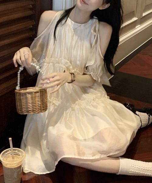 「gossip!ロサンゼルス」 半袖ワンピース M オフホワイト レディース_画像9