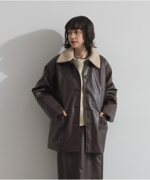 OandI（オーアンドアイ） コート アウター ボア付きフェイクレザー