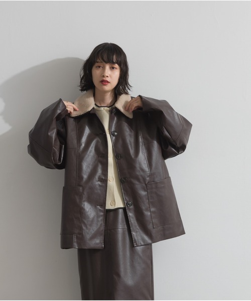 OandI（オーアンドアイ） コート アウター ボア付きフェイクレザー