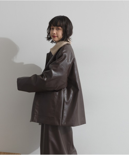 OandI（オーアンドアイ） コート アウター ボア付きフェイクレザー