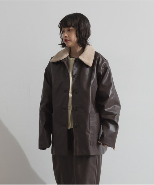 OandI（オーアンドアイ） コート アウター ボア付きフェイクレザー