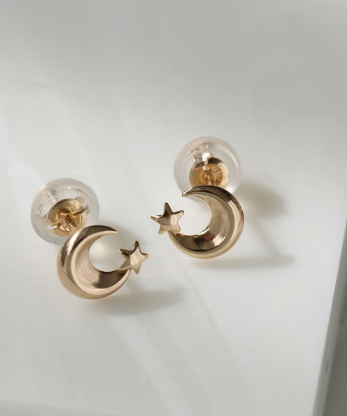 ピアス K10 YG スター×ムーンピアス 「queite」 レディース