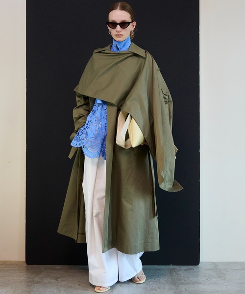 トレンチコート コート Drape Scarf Long Trench Coat/ドレープスカーフロングトレンチコート レディースの画像