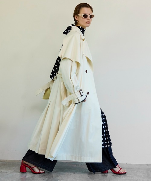 トレンチコート コート Drape Scarf Long Trench Coat/ドレープスカーフロングトレンチコート レディースの画像