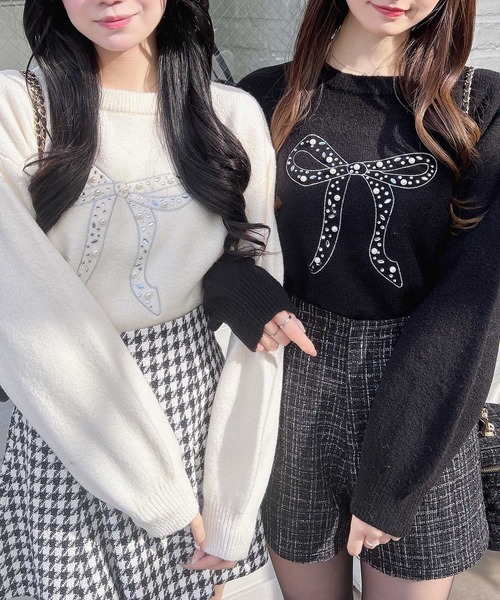 INGNI（イング） ニット セーター リボン×ビジューもちもちニット