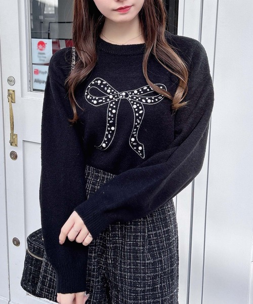 INGNI（イング） ニット セーター リボン×ビジューもちもちニット