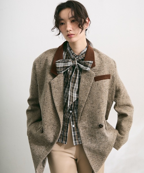 ジャケット テーラードジャケット バイカラーメランジテーラード