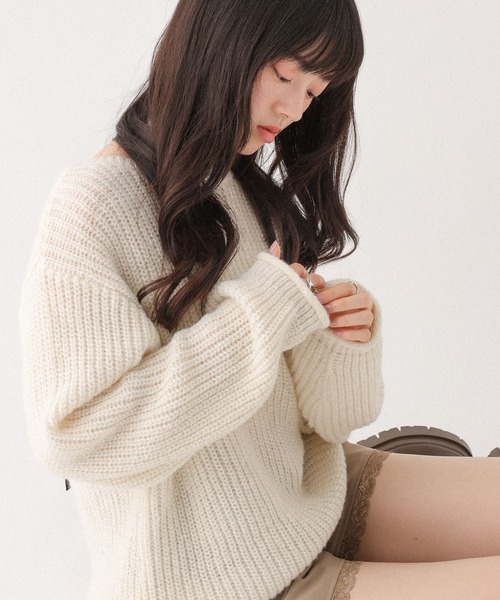 Heather（ヘザー） ニット セーター ベロアリボンチュニックニット