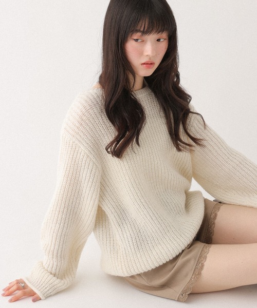 Heather（ヘザー） ニット セーター ベロアリボンチュニックニット