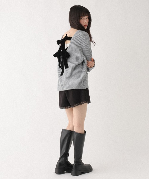 ダ*ー様 ♡♡アルベロベロブラックの半袖ニットチュニック 未使用に近い綺麗です♡ Heather（ヘザー） ニット セーター ベロアリボンチュニックニット