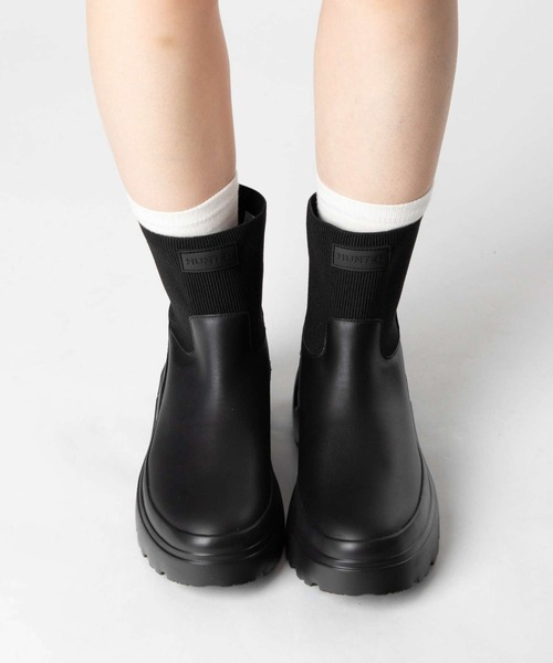 ハンター レインブーツ チェルシー プラットフォーム 24cm 黒 HUNTER