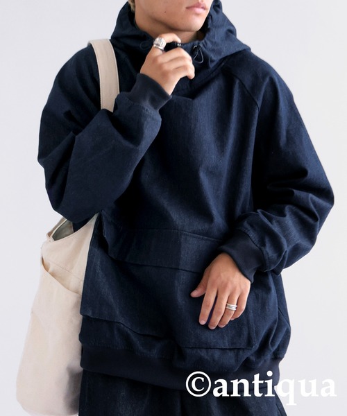 「antiqua」 プルオーバーパーカー FREE インディゴブルー レディース_画像2