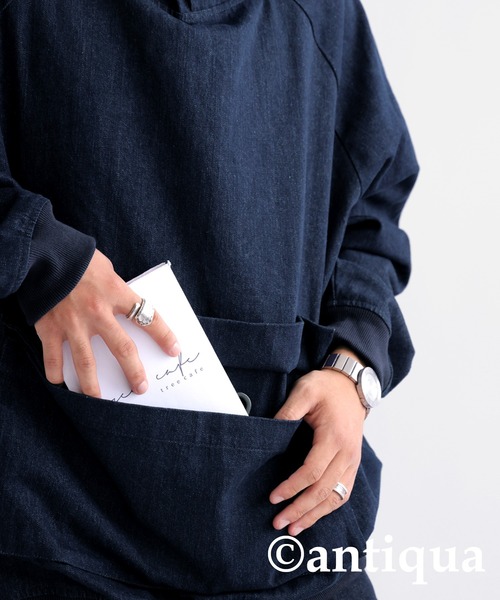 「antiqua」 プルオーバーパーカー FREE インディゴブルー レディース_画像8