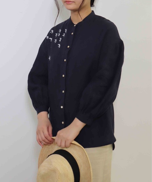 「haupia」 長袖ブラウス MEDIUM ネイビー レディース_画像2