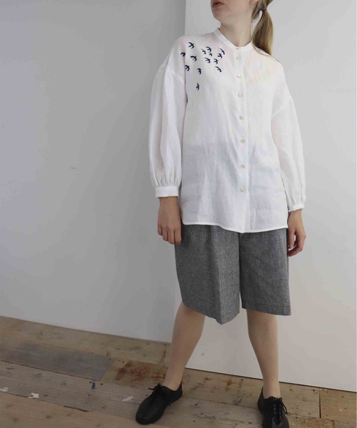 「haupia」 長袖ブラウス MEDIUM ネイビー レディース_画像3