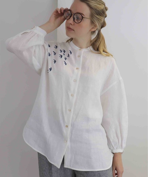 「haupia」 長袖ブラウス MEDIUM ネイビー レディース_画像4