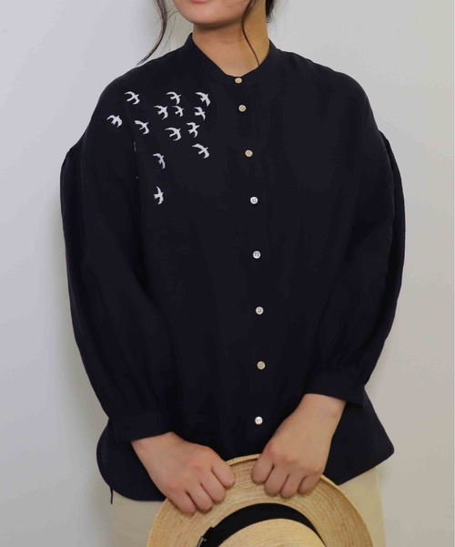 「haupia」 長袖ブラウス MEDIUM ネイビー レディース_画像6