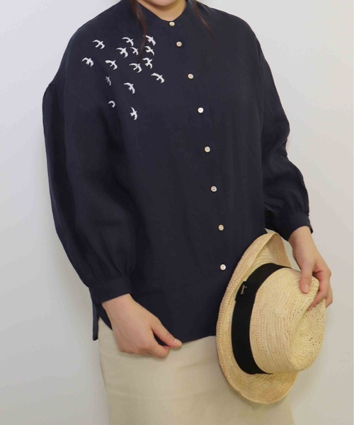 「haupia」 長袖ブラウス MEDIUM ネイビー レディース_画像8