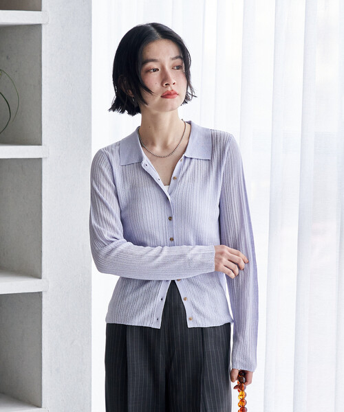 by SALE】シアーリブポロカーディガン[J シアーポロカーディガン Classe 【美品】Deuxieme blue] ONLINE BLUE – トップス