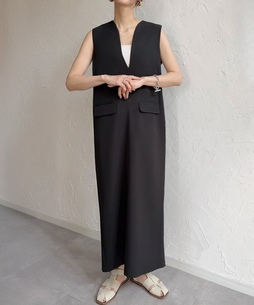 「junoah」 ノースリーブワンピース LARGE ダークベージュ レディース_画像2