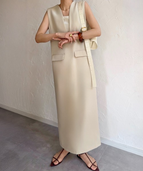 「junoah」 ノースリーブワンピース LARGE ダークベージュ レディース_画像7