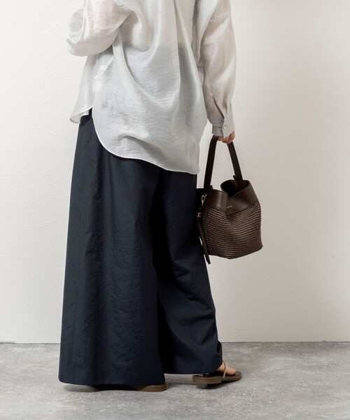 ワイドパンツ パンツ 「新色追加/一部WEB限定サイズあり」ウォッシャブルエクセルテックタンブラー2タックワイドパンツ レディースの画像