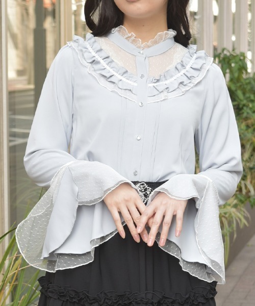 axes femme（アクシーズ ファム） ブラウス シャツ ドットチュール姫袖
